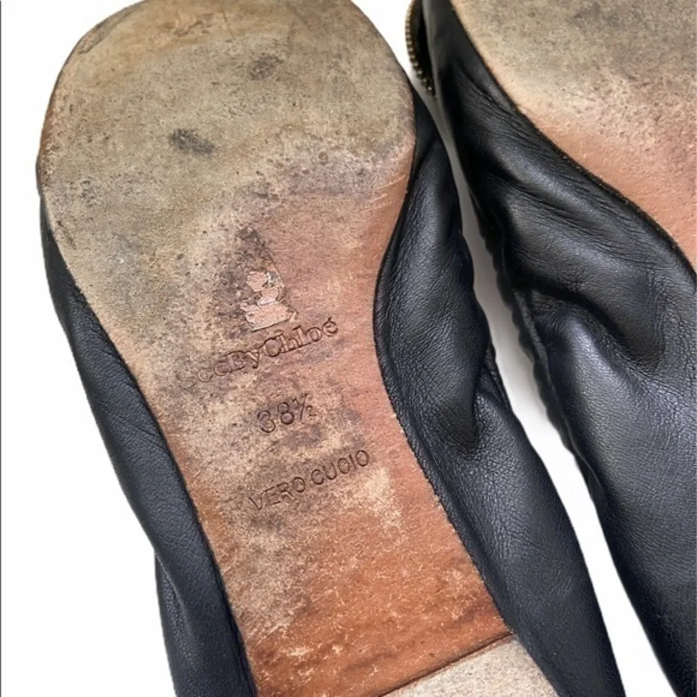 See By Chloe Clara Zipper Bow Black‎ Leather Ballet Flats